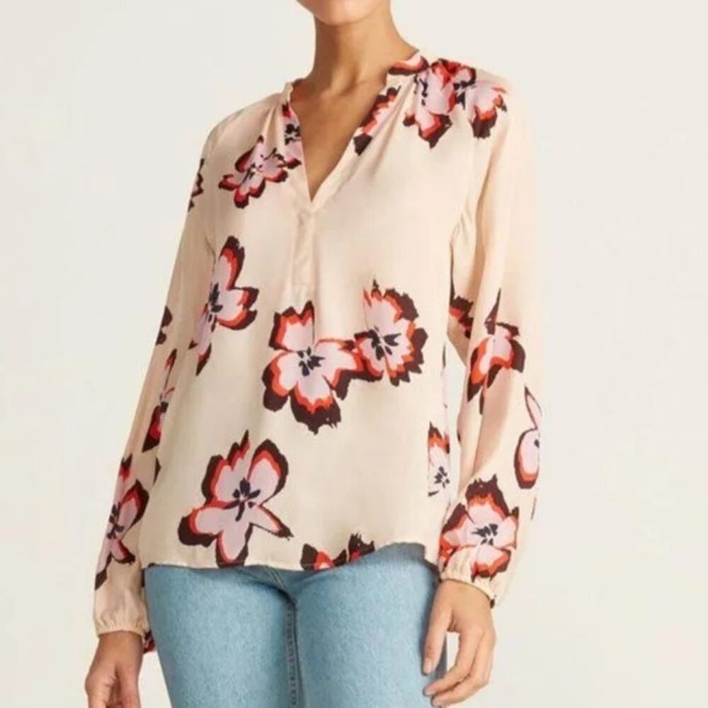 A.L.C. Jules Floral Print 100% Silk V-Neck Blouse Top Blush Pink Women's Size 2